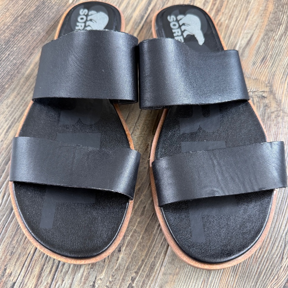 Sorel Leather Slide Sandals – Black – Women’s size 8 - Picture 2 of 4